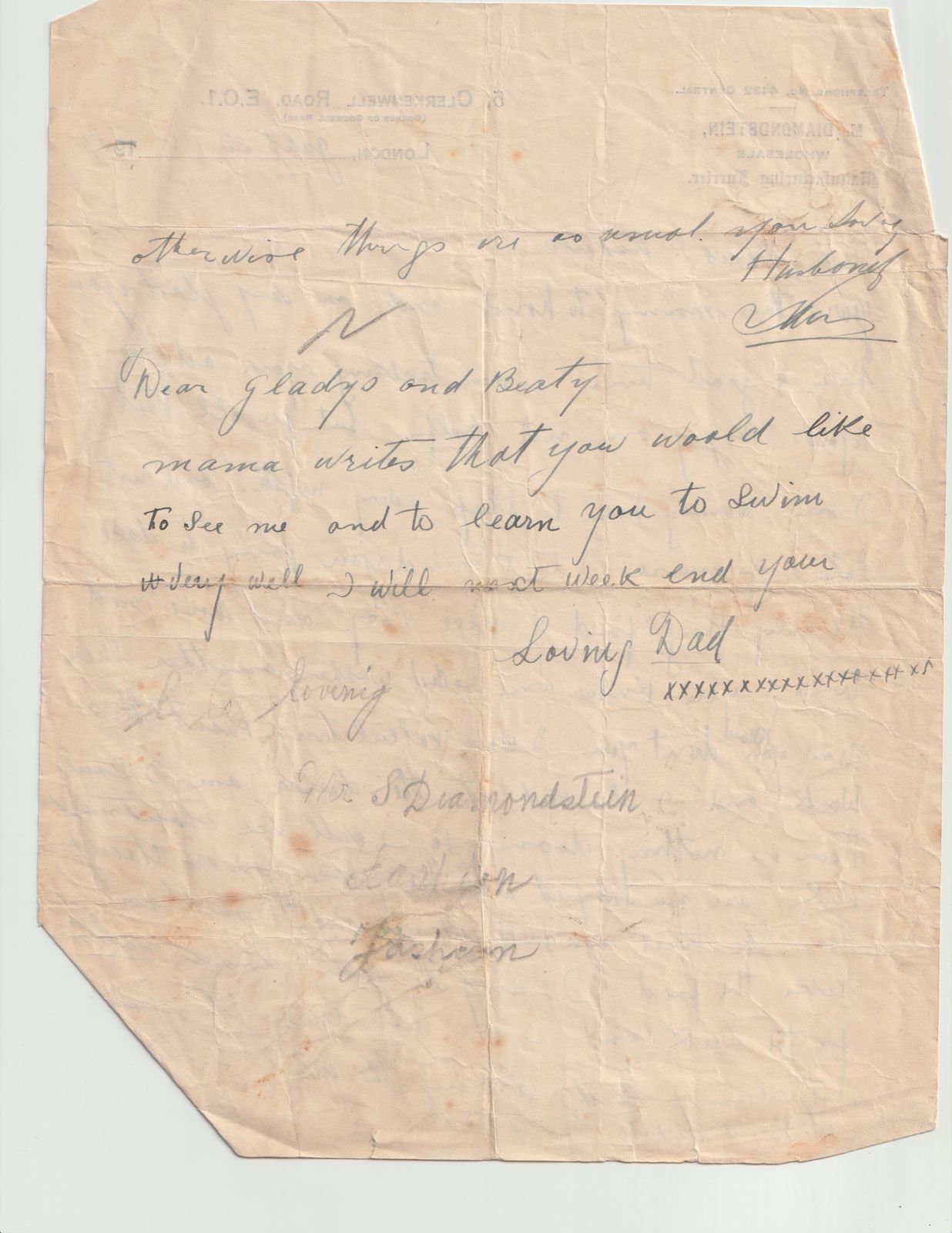 Diamondstein Letter to Dora (Page 2)