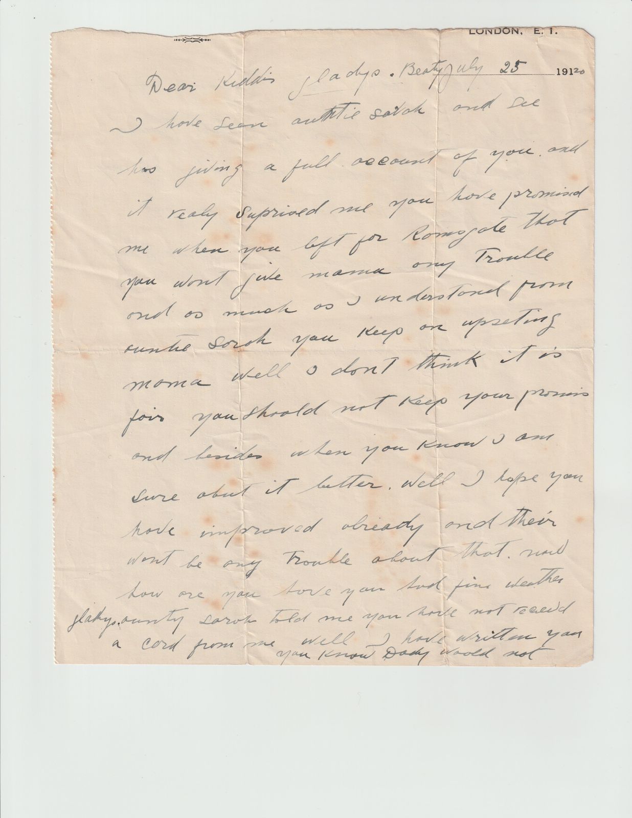 Letter to Gladys and Beaty (Page 1)
