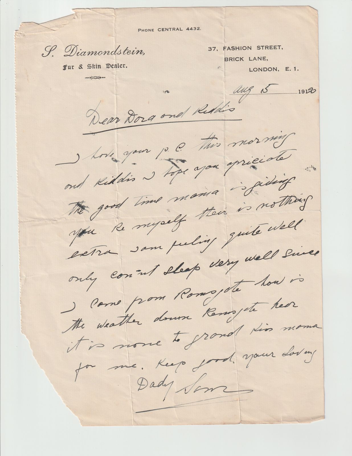 Letter to Dora and Kiddies from Ramsgate