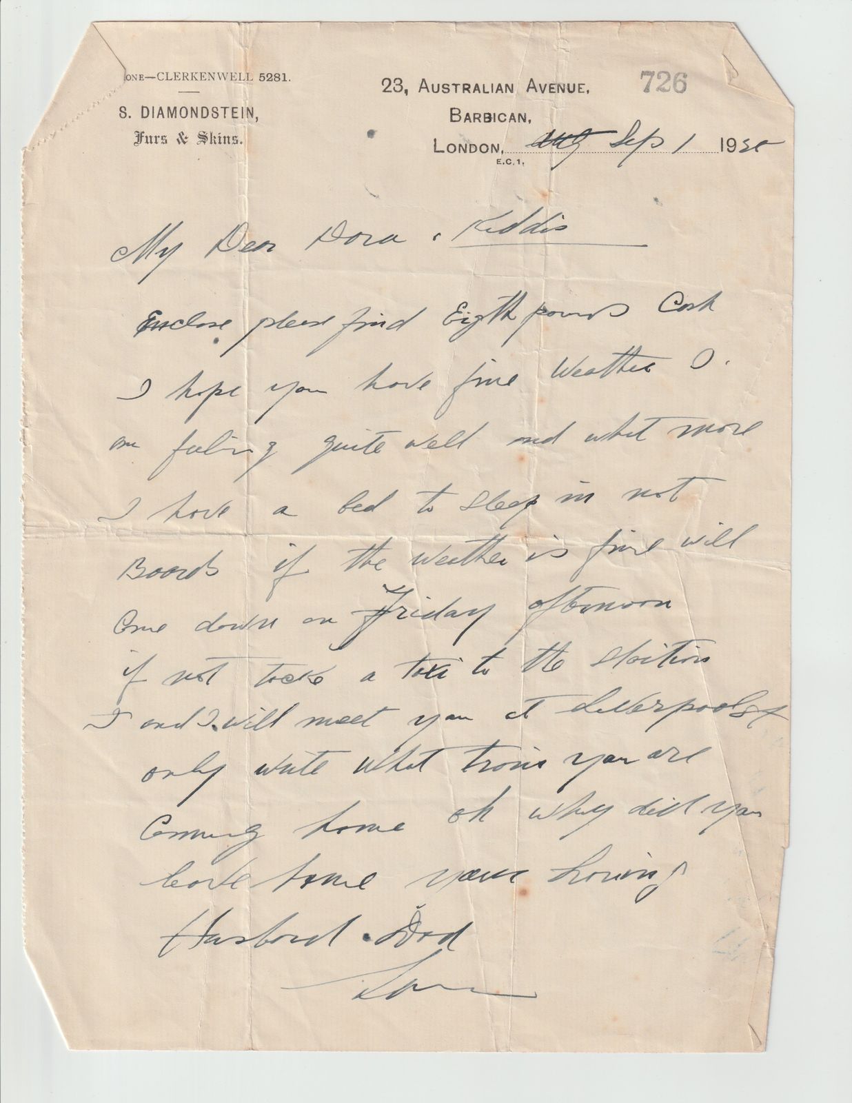 Diamondstein Letter to Dora Kiddis (Sep 1925)