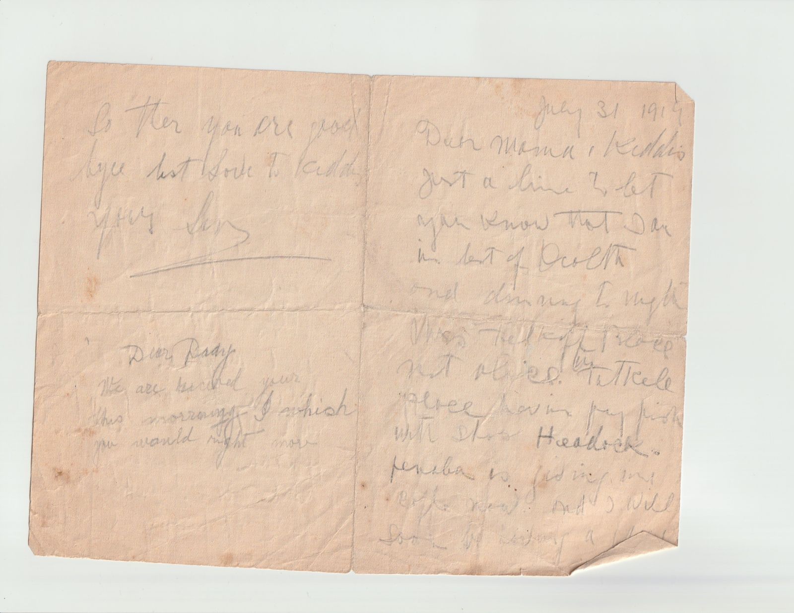 July 31 1919 Letter from Doh Monum to Kellie About Plans