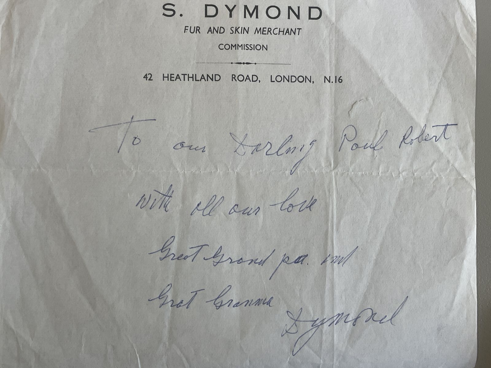 S. DYMOND, Fur and Skin Merchant