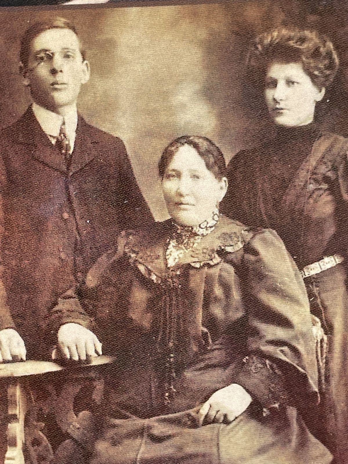 Sam, Dora, and Sam's own mother, Deborah Tomshinsky, together — Sam appears too old in it to still have been in Korsovka, suggesting it was taken after he'd already emigrated.
