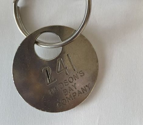 A round numbered coat-peg tag from the Hudson's Bay Company.