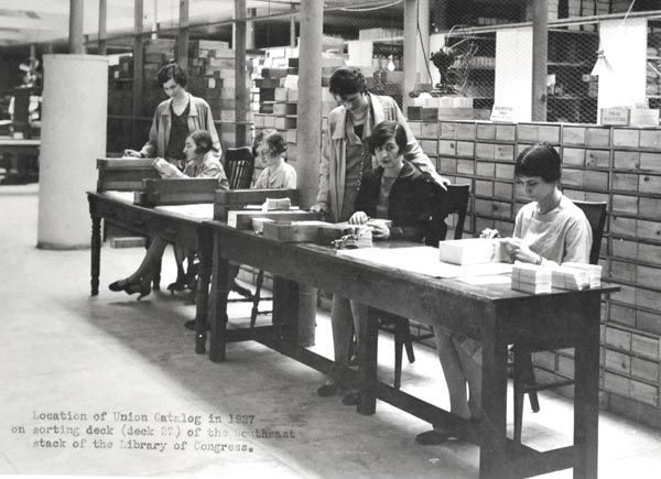 Workers creating a union catalog at the Library of Congress, 1927