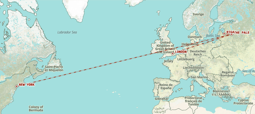 A real screenshot of the live journey map, showing the family's routes fanning out from the Pale